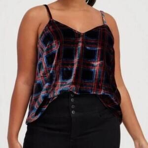 Torrid Brand Women's Sophie Velvet Swing Cami Lightweight Cozy Plaid Tank Size 0